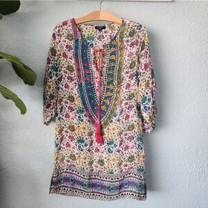 Anthropologie Tolani 100% silk made in India floral boho tunic dress